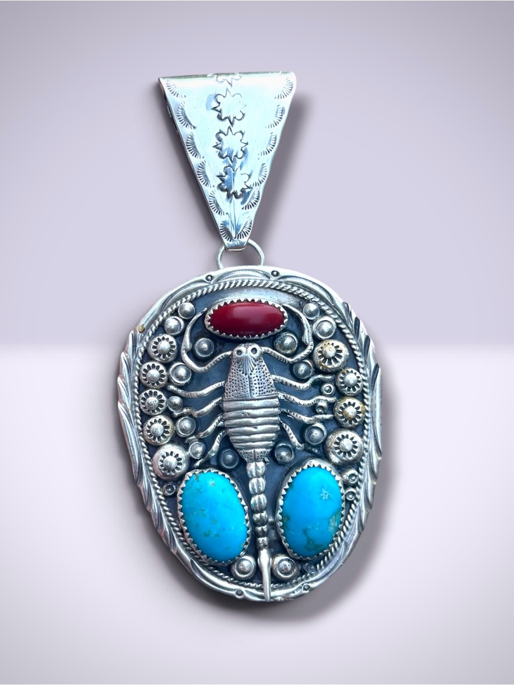 Sterling Silver Scorpion Pendant Turquoise jewelry & coral Southwest jewelry 925